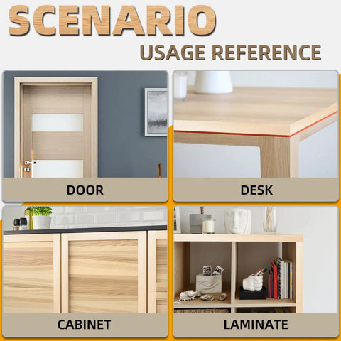 Usage scenarios for Birch Edge Banding 3 4 In X 50 Ft Roll Real Wood Tape For DIY Cabinet Repair on door, desk, cabinet, and laminate.