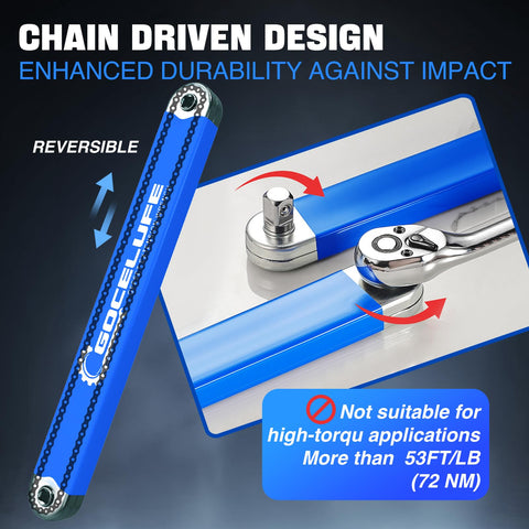 Impact Offset Extension Wrench Kit With Universal Square Drive Adapters 1/4, 3/8, 1/2 Inch For Tight Spaces, Durable Chain Design, Smooth Operation, Ideal Gift For Mechanics, Dads, And Pro Home Techs