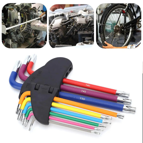 Durable Hex Wrench Star Key Set With Color Coding For Tough Furniture Assembly And Fast DIY Repairs Featuring Heavy Duty Steel Construction For Ultimate Grip, 9pc Torx set