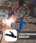 Workhorse Welding Pliers For Pros Copper Forged 300A Electric Welding Clamp in use on metal rod with sparks visible