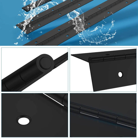 Heavy Duty 6 Inch Black Stainless Steel 304 Continuous Piano Hinges Set Of 6 For Cabinet Doors And Boat Applications, corrosion resistant