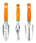 Three tools from the 12 Piece Aluminum Garden Tool Set With Canvas Apron And Storage Pocket, Heavy Duty Outdoor Hand Tools.
