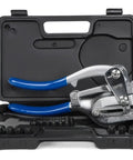 16 Piece Metal Hole Punch Kit For Sheet Metal With Puncher Built For Pros, includes seven punch and die sizes, shown in open case