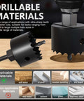 METOTY 22-piece hole saw set in high-carbon steel, 19–152 mm (3/4–6 in) for drywall, soft wood, PVC board.