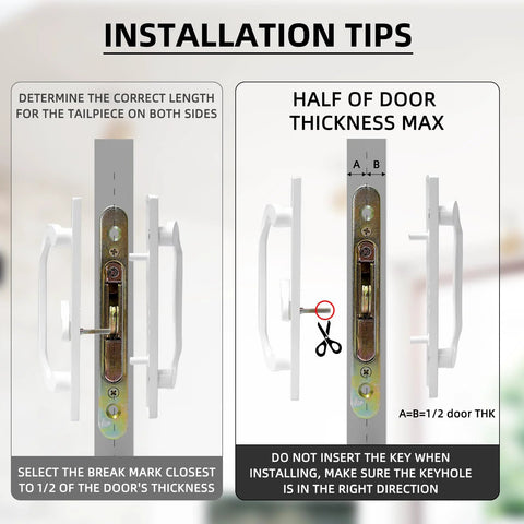 White Patio Sliding Glass Door Handle Set With Reversible Design Fits 1 3 8 To 2 1 4 Inch Wood Or Vinyl Doors installation tips