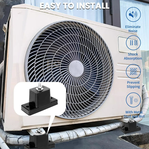 Outdoor AC unit on 4 Pack Mini Split Pad Anti Vibration Rubber Isolators For Outdoor AC Condensers, Heavy Duty Mounting Pads.