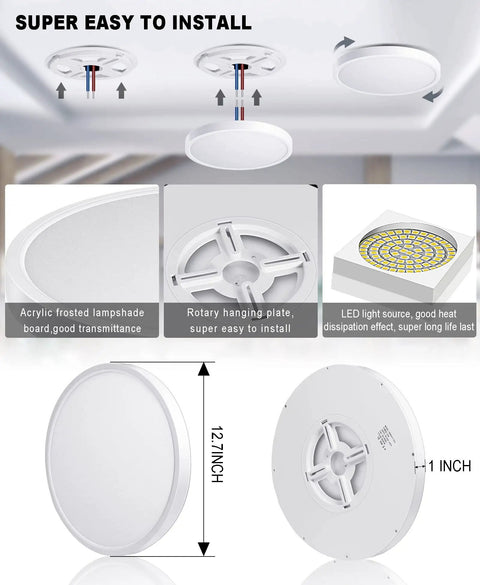 Smart Ceiling Light Fixture Flush Mount LED 24W 2400 Lumens Round 12 Inch Dimmable installation details