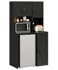 All In One Mini Fridge Cabinet With Storage And Coffee Bar Station, Outlets And Microwave Shelf, Wine And Beverage Stand, Black