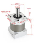 Nema23 Stepper Motor Planetary Gearbox 5 To 1 Speed Reducer For 8mm Shaft 60x60 Flange size diagram with measurements