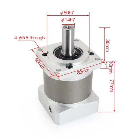 Nema23 Stepper Motor Planetary Gearbox 5 To 1 Speed Reducer For 8mm Shaft 60x60 Flange size diagram with measurements