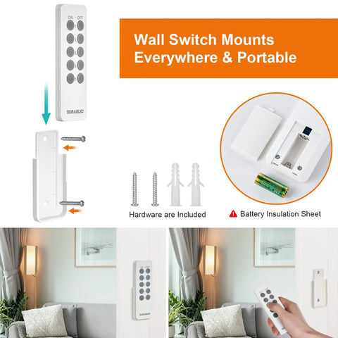 Remote Control Light Socket Set With Five E26 E27 Bases, 100 Foot Range, Wall Mountable Wireless Light Switch installation guide.