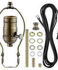 3 Way Socket Rewire Kit With 12 Foot Cord And Harp Set For Table Or Floor Lamps, Includes Matching Hardware, Antique Brass Finish
