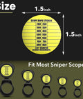 Seven Scope Dope Stickers for Long Range Shooting Fit Most Rifle Scope Caps, 1.5-inch diameter, yellow sticker display