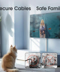 Peel And Stick Paintable Cable Raceway Kit 3 Pack Tucks Away Hdmi And Ethernet Cords Outta Sight On Drywall Surface For A Seriously Clean Home Theater Setup, shown in a living room with a cat.