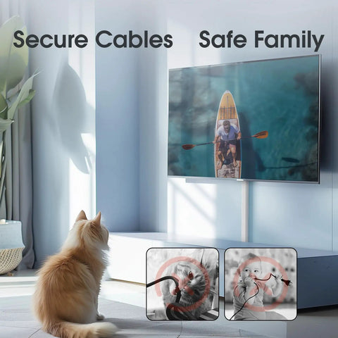 Peel And Stick Paintable Cable Raceway Kit 3 Pack Tucks Away Hdmi And Ethernet Cords Outta Sight On Drywall Surface For A Seriously Clean Home Theater Setup, shown in a living room with a cat.