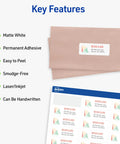 Easy Peel Printable Address Labels With Sure Feed Tech Smooth As Silk Printer Feed Hassle Free 1 By 2-5/8 Inch, sticky labels on brown envelopes.