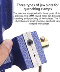 High Strength Carbon Steel Woodworking Bench Vise With 360 Rotation And Dual Control Clamps showing jaw slots for quenching clamps.