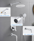 Bathtub Shower Faucet Set With Valve And Tub Spout 10 Inch Rain Shower Head And Handheld System Wall Mount Chrome Finish