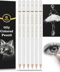 Six Pack White Color Pencils For Sketching On Dark Paper, Perfect For Shading, Blending, And Highlighting next to art examples