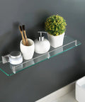 Stainless Steel Glass Bathroom Shelf 1 Tier Wall Mount Brushed Finish Rustproof, 6mm tempered clear glass holding toiletries