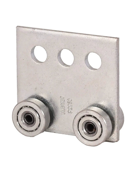 Four Wheel Trolley Assembly For Strut Channel One And Five Eighths Inches Or Taller With Premium Bearings And Electro Galvanized Zinc Finish Fits P1000 P1001 P5000 P5001 P5500 P5501 Nine Sixteenths Inch Hole One Quarter Inch Thick 9/16 in diameter holes, side view