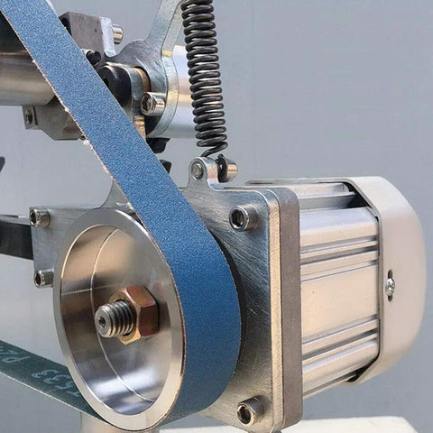 Detail of Badass Power Rugged Heavy Duty Vertical Belt Sander With Brushless 550 Watt Motor 110 Volt adjustable steel frame.