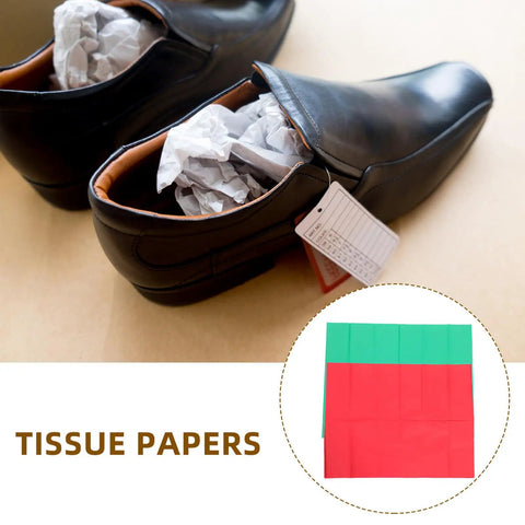 Ultra Thin Tissue Paper Sheets 66x50cm 40 Pack with High Light Transmission in black shoes and red-green pack