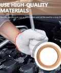 Mechanic using Leak Proof Oil Drain Plug Gasket Kit With Copper And Aluminum Crush Washers 100 Piece Set Includes M10 M12 M14 M16 M18 Heat Resistant For Cars Trucks And Bikes.
