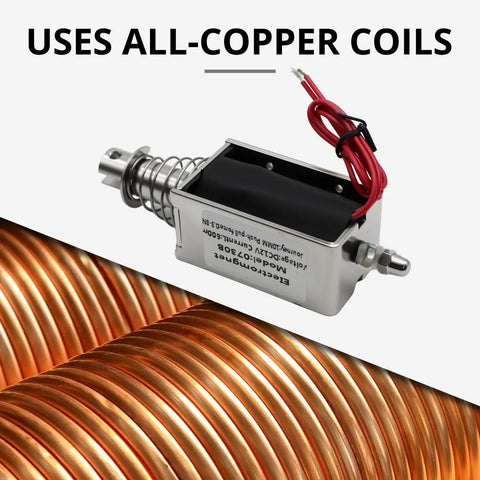 12V DC Push-Pull Solenoid Actuator With 8N Force, 10mm Stroke featuring all-copper coils for lock control applications