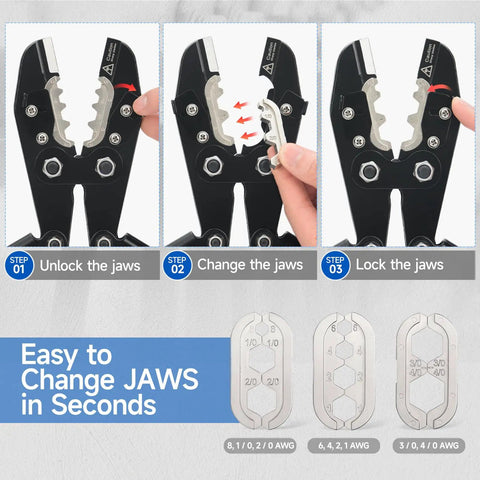 Beefy Heavy Duty Battery Cable Lug Crimp Tool Set With Built In Cutter And Interchangeable Jaws For AWG 8 To 4 0 Gauge Includes Cable Lug Crimper And Wire Stripper For Fast Reliable Auto Electrical Connections