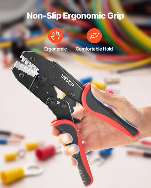 Ratcheting Wire Crimpers For 10 To 24 Awg Cables Featuring No Sweat Jaws And Clearly Labeled Metric Gauge Scales For Hassle Free Electrical Terminal Crimping Plus Quick Release Adjustment For Top Shelf Automotive Builds