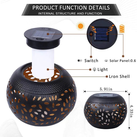 Internal components of Solar Table Lantern With Dancing Flickering Flame LED Light Outdoor Waterproof Black Metal Desk Lamp