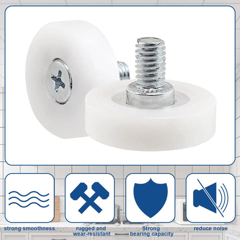 Three Quarter Inch Drawer Slide Rollers Beefy 12 Pack Replacement Wheels POM Plastic Pulleys With Stainless Steel Threaded Rod