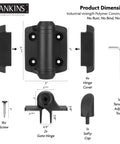 Heavy Duty Self Closing Gate Hinges With Adjustable Spring Tension dimensions and components in black finish