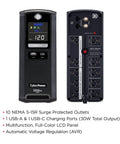 Line-Interactive UPS Battery Backup And Surge Protector For Your Home Office And Gaming Rig, 1350VA/810W, LCD Display, 10 Outlets