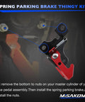 Heavy Duty Spring Parking Brake Kit For Polaris RZR And Ranger UTVs shown with installation focus on brake pedal assembly.
