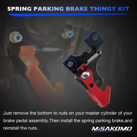 Heavy Duty Spring Parking Brake Kit For Polaris RZR And Ranger UTVs shown with installation focus on brake pedal assembly.