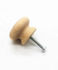 30 Pack Unfinished Solid Round Natural Wood Cabinet Knobs Do It Yourself Drawer Pulls, showing one knob with screw included