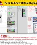Replacement Ceiling Fan Remote Control 303.9MHz compatibility chart with warning notes and examples of compatible remotes