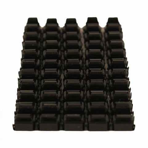 A Real Go To M6 Cage Nuts And Phillips Pan Head Screws For Server Rack Cabinets And Shelves 50 Piece Heavy Duty Kit, view of black M6 cage nuts arranged in grid pattern.