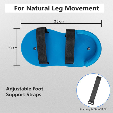 Blue bike pedal stabilizers for children tricycle with adjustable non-slip footplate and strap, dimensions 20 cm x 9.5 cm.