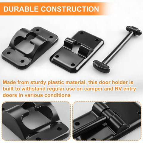 Premium Heavy Duty T Style RV Entry Door Holder 3 1 2 Inch durable plastic door catch set for campers and motorhomes.