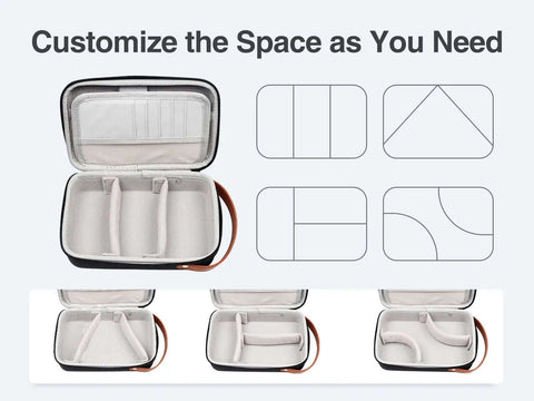 The Ultimate Go To Tech Organizer Travel Case For Portable Electronics And Daily Cord Management Featuring A Smooth Leather Handle Compact Fit That Drops Right Into Any Bag Reliably With Zero Stress, open view showing customizable interior compartments.