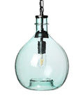 Massive Handblown Glass Pendant Light For Kitchen Island And Dining Room, 13 Inch Globe, Recycled Green Glass Finish, Modern Look