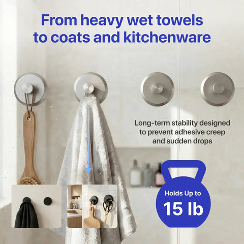 Shower Suction Cup Hooks 4 Pack No Drill Easy Twist Lock Install On Tiles Glass Door Or Mirror Bathroom Organizer For Towels Robes And Coats Strong Hold Nickel Finish with wooden spoon and towel hanging
