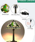 Irish Tiffany Style Table Lamp with stained glass shade, bronze metal base, E26 bulb holder, suitable for bedroom decor.