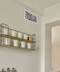 Decorative Acrylic Air Vent Cover Grille For Ducts 6x14 Opening And 8x16 Overall White Finish Waterwheel Style mounted on wall