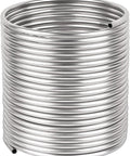 Stainless steel tubing coil, 3/8 in diameter, shiny metal, close-up view