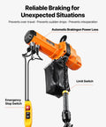 Heavy Duty 2200 Lbs Electric Chain Hoist With 10 Ft Lift, 120V Single Phase Motor, G100 Grade Steel Cable, detailed view of controls and braking features.