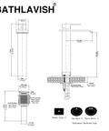 Technical drawing of Matte Black Vessel Sink Faucet Solid Brass Tall Waterfall Style For Single Hole Sinks Modern Vanity Bath RV.